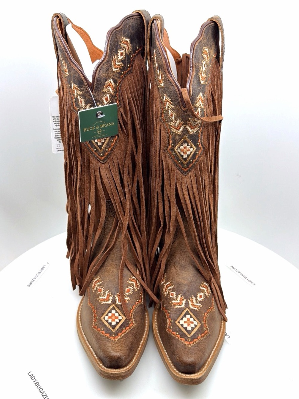 NIB Buck & Brana FRANNY CRACK HONEY Fringe Western Boots Size 7.5
